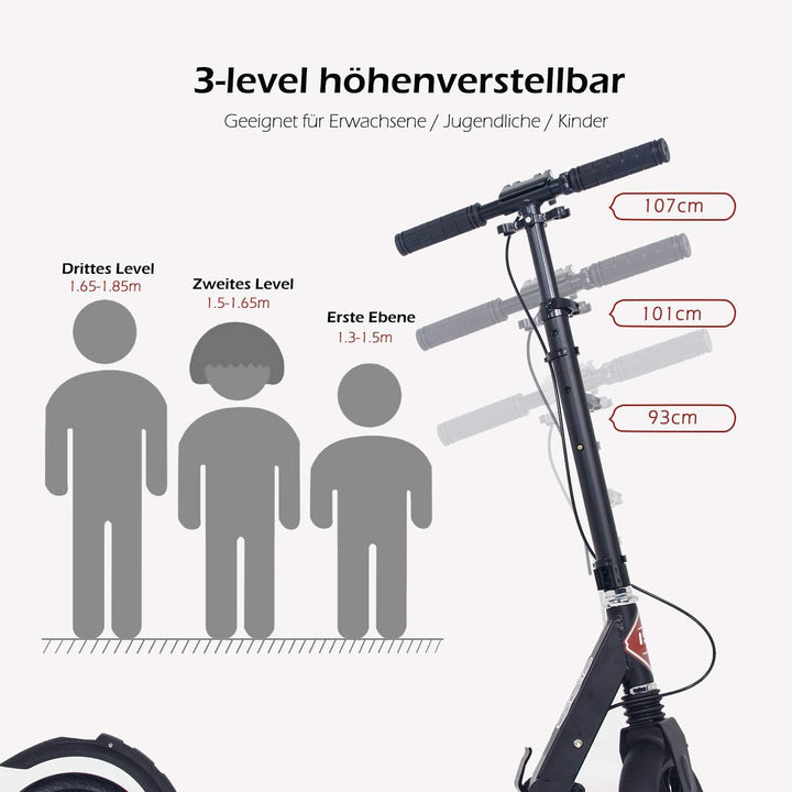 ISE Big Wheel Scooter Tretroller 200mm Roller Cityroller Klappbarer Scooter mit 2 Räder,Handbremse f