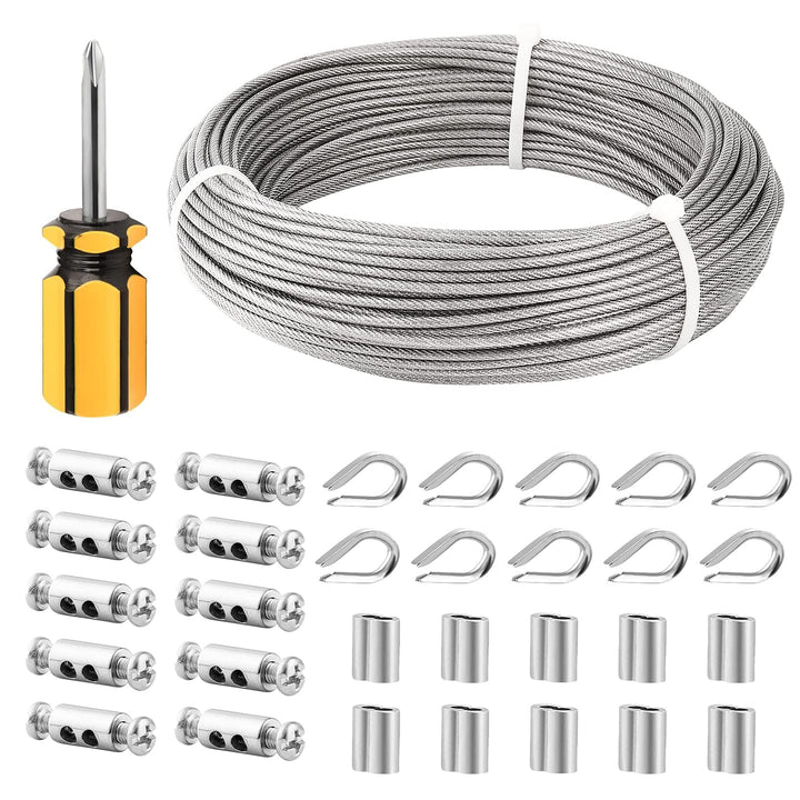 TooTaci 3mm Drahtseil Edelstahl, 50M 3mm Stahlseil ummanteltes -PVC mit M3-Seilendhülsen & Seilklemm