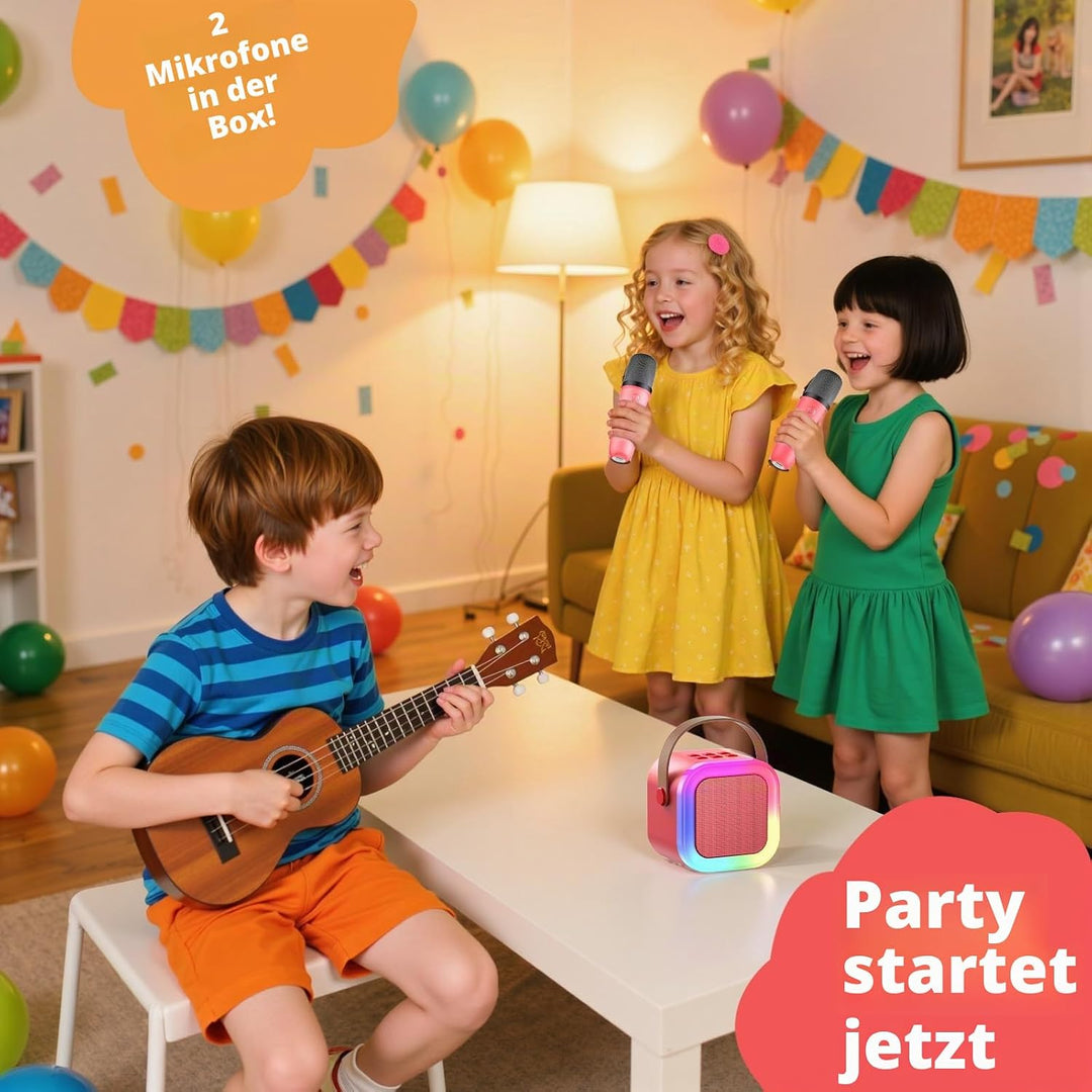 Fede Karaoke Maschine für Kinder Erwachsene, Mini Karaoke Maschine mit 2 Mikrofonen, Tragbarer Bluet