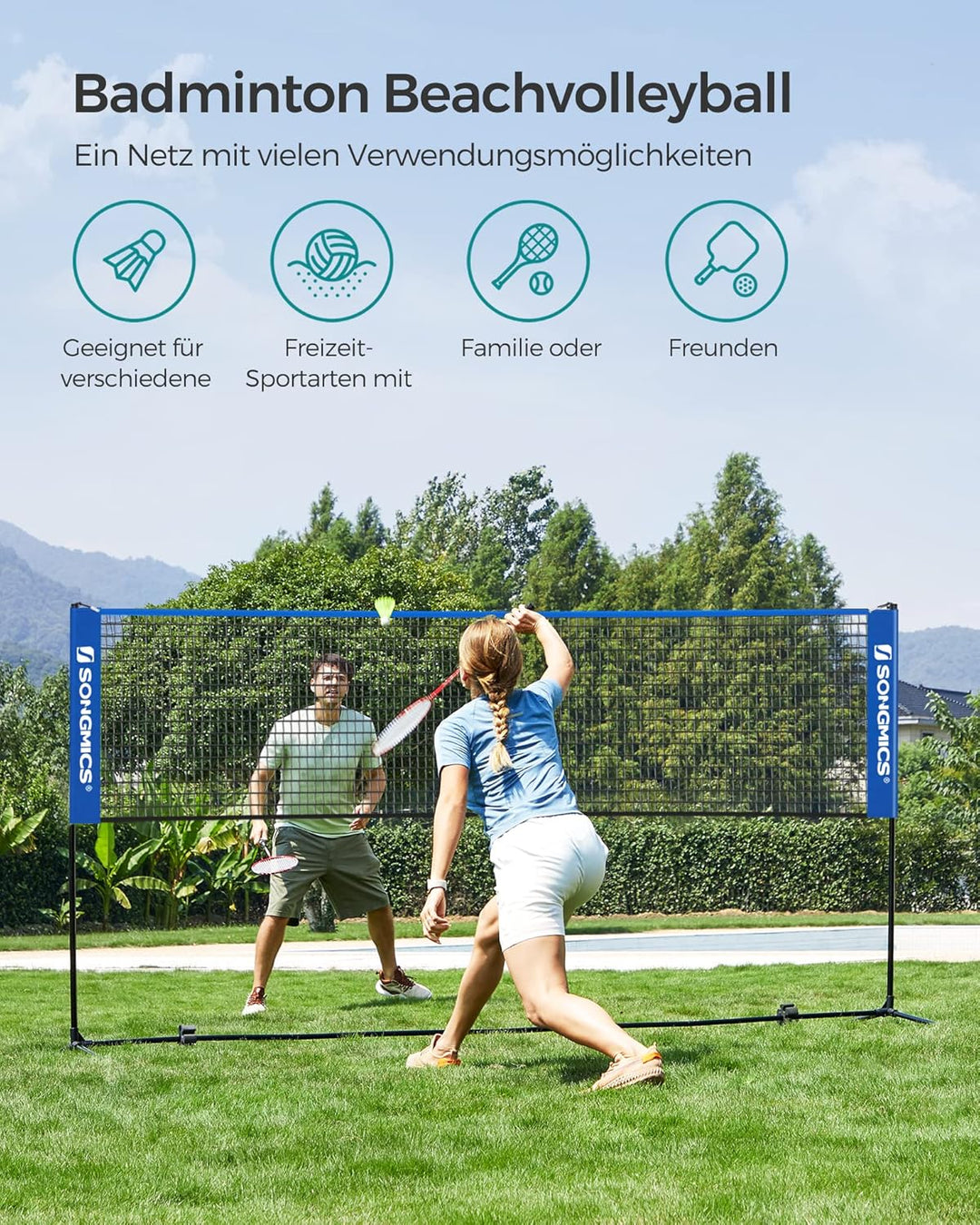 SONGMICS Badmintonnetz, faltbar, einfach zu montieren, leicht zu transportieren, höhenverstellbar (1