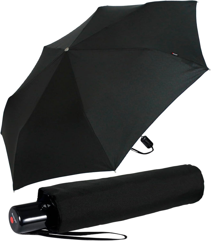 Knirps Regenschirm Slim Duomatic - klein und leicht mit Auf-Zu Automatik - Black Schwarz, Schwarz