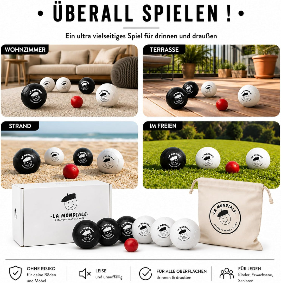 La Mondiale Boccia-Spiel für den Innenbereich – Set mit 6 Kugeln + Zielkugel – für Kinder & Erwachse