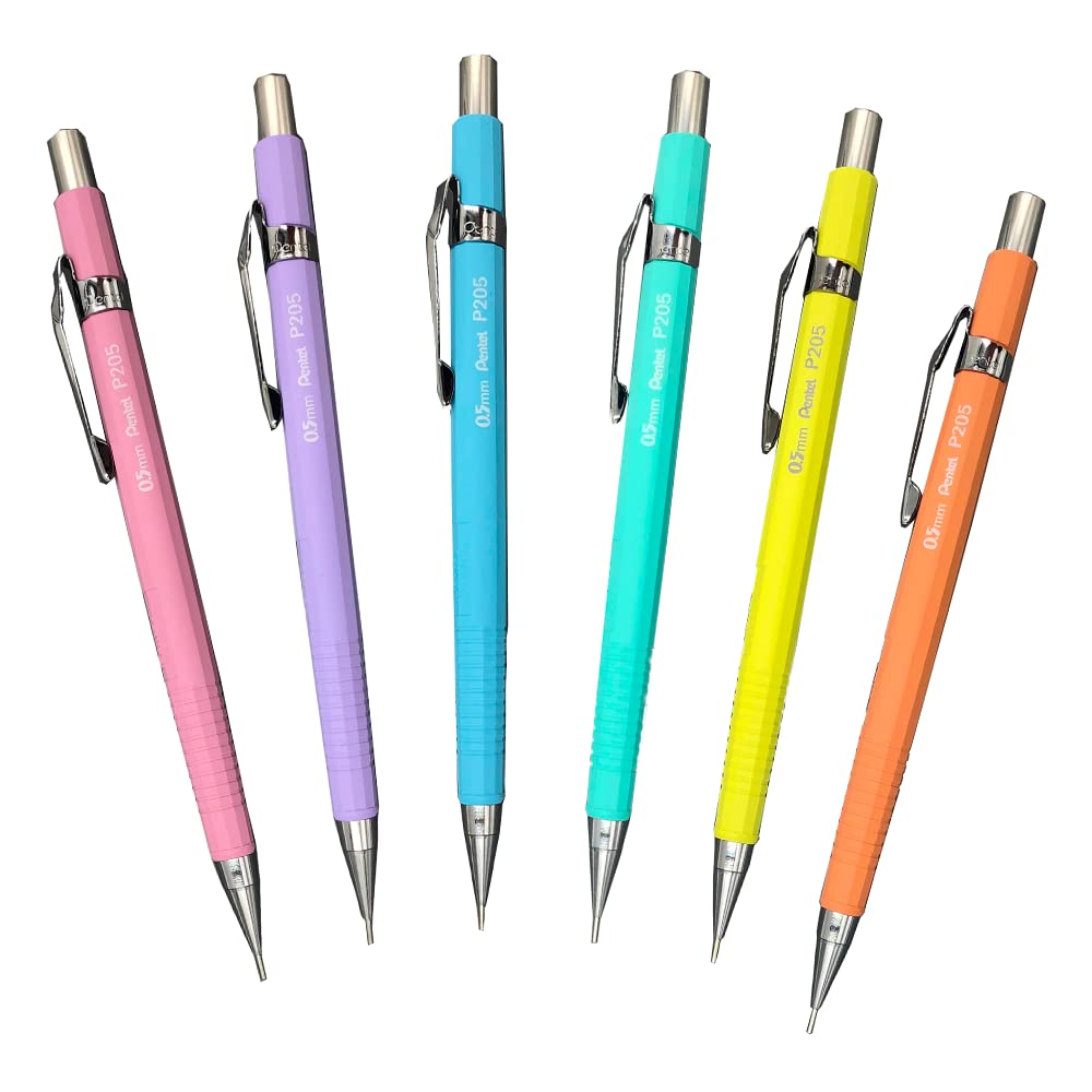 Pentel P200 Series Technische Druckbleistifte, Pastell-Reihe, 0,5 mm, 12 Stück, sortiert, 2 x blau,