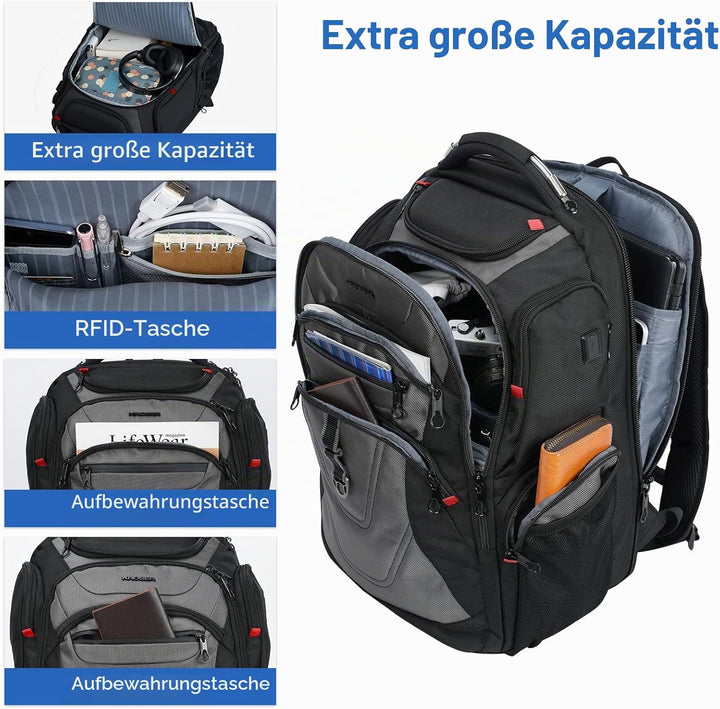 KROSER Laptop Rucksack Herren 17,3 Zoll Business Reiserucksack Handgepäck Wasserdicht mit Hartgeschä