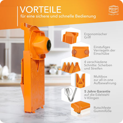 Börner Gemüsehobel V3 TrendLine Starter-Set (6-tlg.) • Gemüsereibe (V-Hobel) + Fruchthalter + Einsch