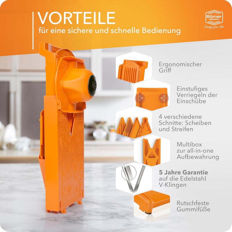 Börner Gemüsehobel V3 TrendLine Starter-Set (6-tlg.) • Gemüsereibe (V-Hobel) + Fruchthalter + Einsch