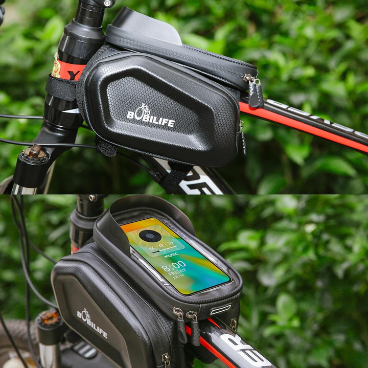 Fahrradrahmentasche mit Handyhalterung, beidseitig, Doppeltasche, wasserdicht, für Fahrrad, Oberrohr