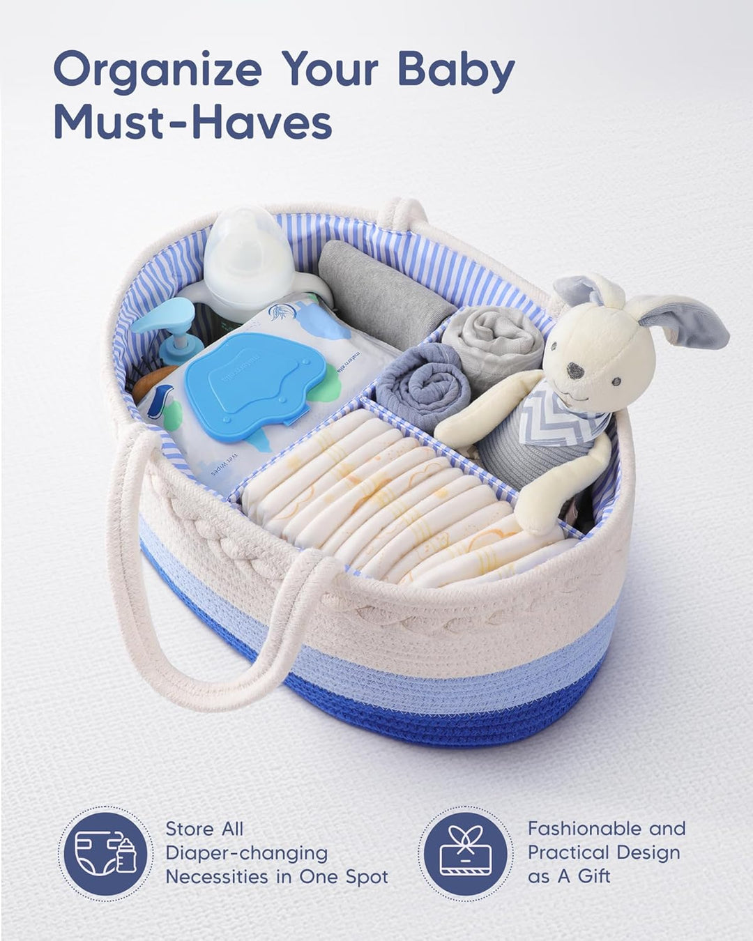Maliton Wickeltisch Organizer，Baby Organizer Korb，Aufbewahrungskorb für den Wickeltisch，Windel Caddy