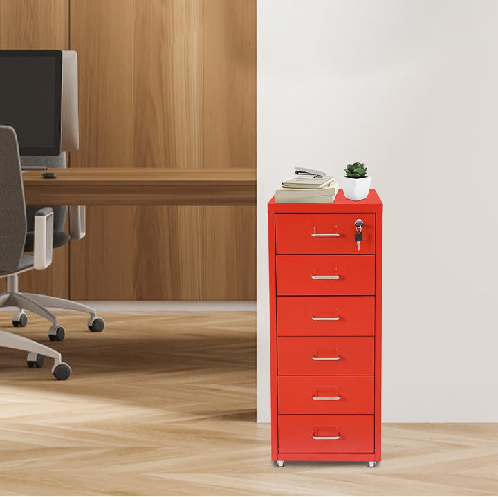 Aktenschrank 6 Schubladen Rollcontainer Abschliessbarer Schrank Rot, Rot
