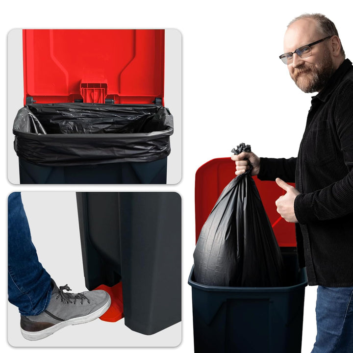Floordirekt Mülleimer 50 Liter, roter Deckel, Abfalleimer für Küche und Büro, Mülltrennsystem, Tretm