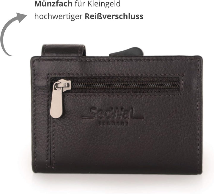 SecWal Kartenetui mit Münzfach Reissverschluss (Dunkelbraun), Dunkelbraun