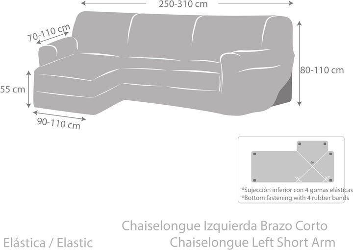 Eysa Cora bielastisch Sofa überwurf Chaise Longue kurzer arm Links, frontalsicht, Farbe 01-beige, Po