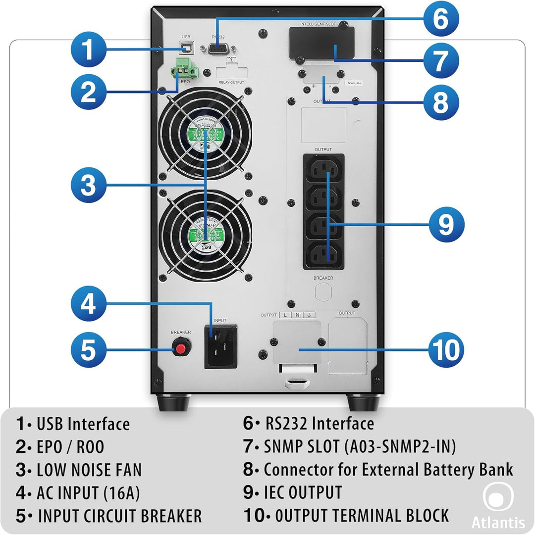 Atlantis A03-OP3002XLN UPS OnLine 75% leiser unterbrechungsfreier Server Doppelwandler Reine Sinuswe