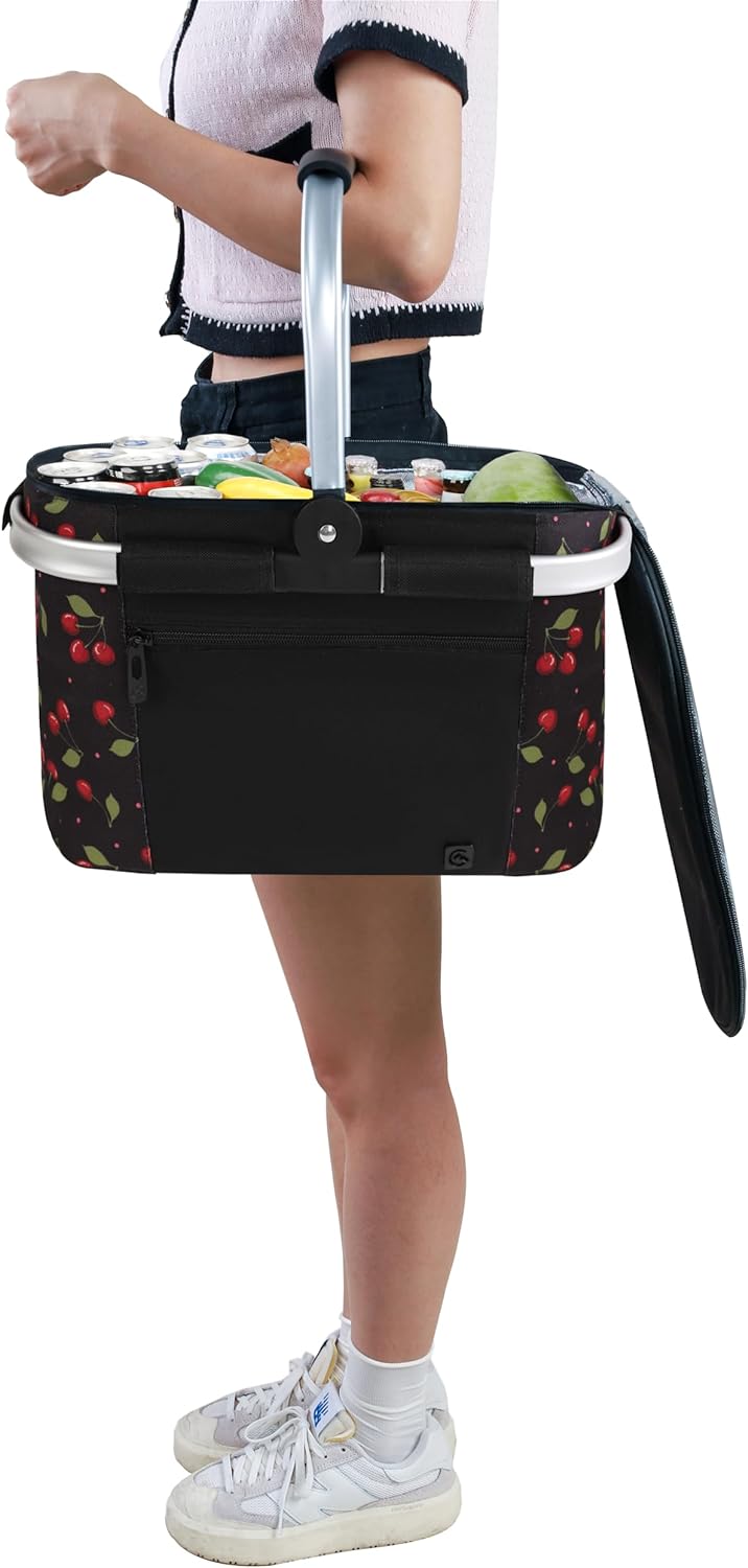 ALLCAMP 22L Einkaufskörbe Gross Isolierkorb Kühlkorb Kühltasche Picknickkorb Thermotasche Kühltasche