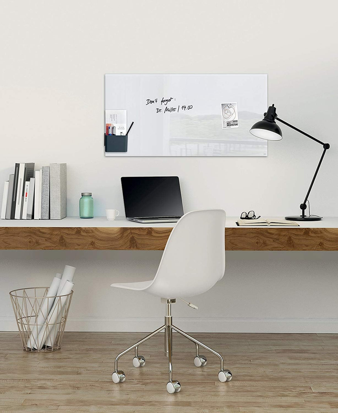 SIGEL GL131 Premium Glas-Magnettafel 78 x 48 cm super-weiss hochglänzend, TÜV geprüft, einfache Mont