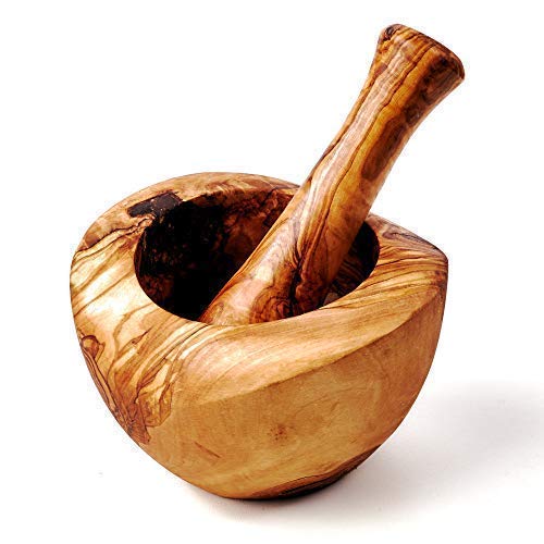 das Olivenholzbrett® Mörser und Stössel halbrund 14cm