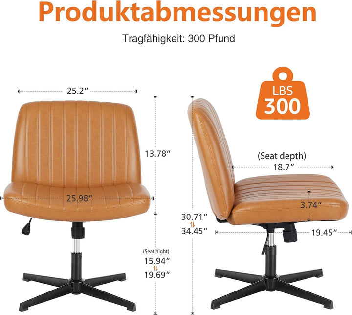 Sweetcrispy Bürostuhl Ohne Armlehnen, Schreibtischstuhl mit PU-Leder, Lesesessel mit Breiterem Polst