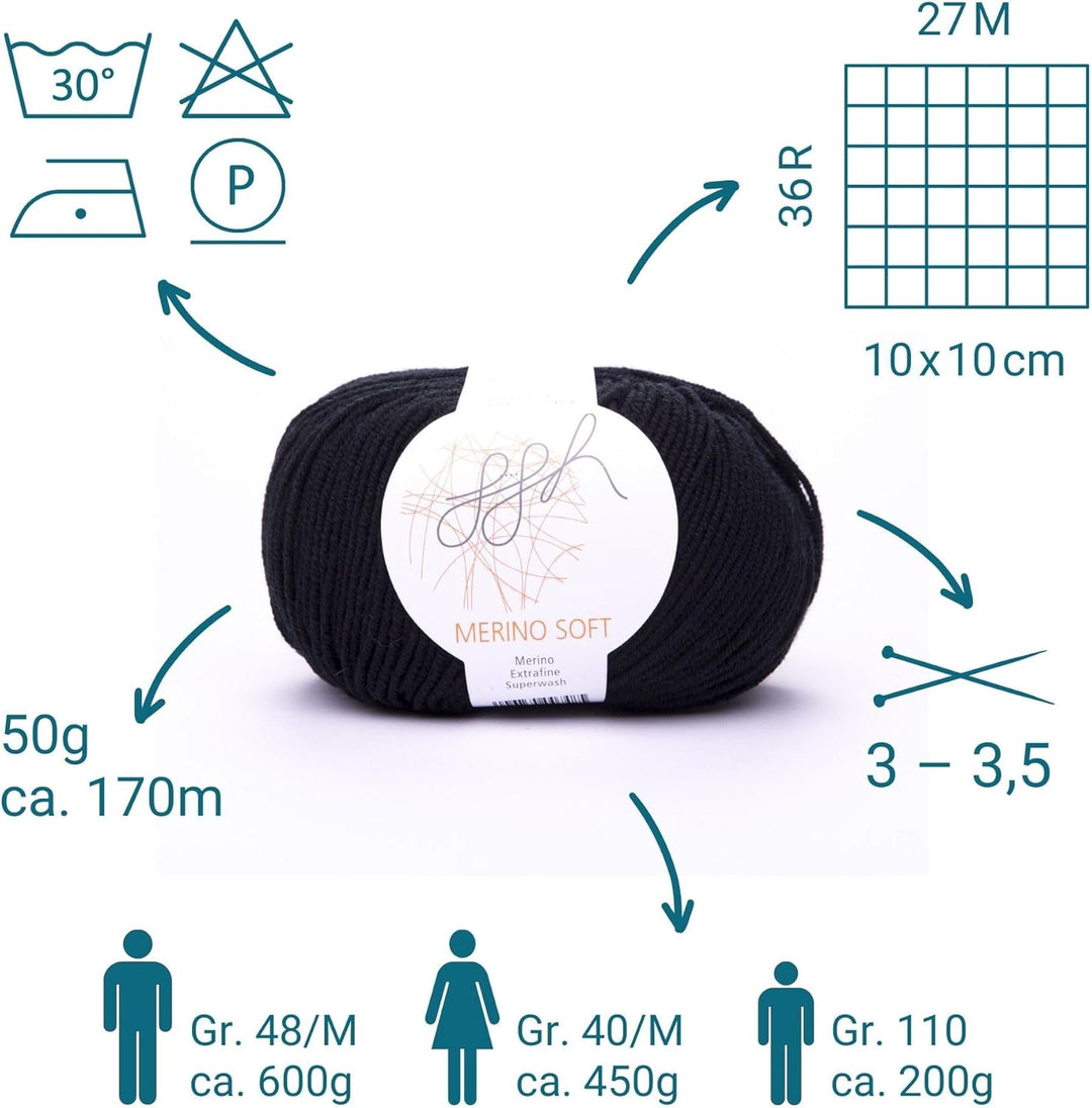 ggh Merino Soft Box | 6x50g (insgesamt 300g) Merinowolle zum Stricken | Lauflänge 170m/50g | Farbe 0