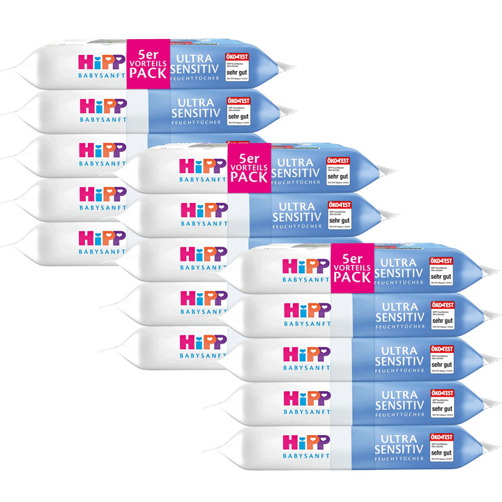 HiPP Babysanft Baby Feuchttücher Ultra Sensitiv, 720 Stück (3 x 240), mit 99% Wasser, ohne Parfum &
