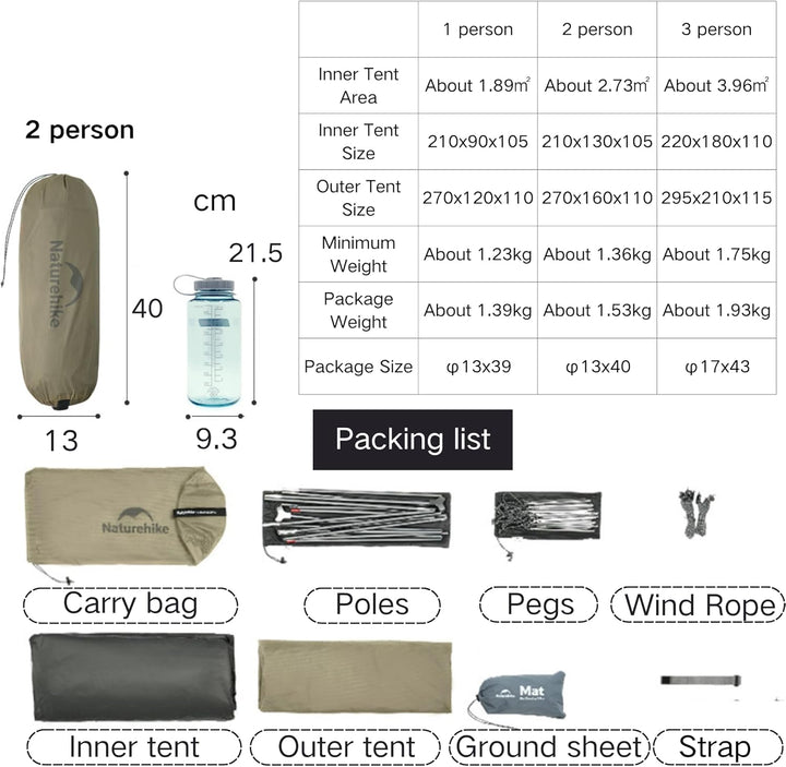 Naturehike Cloud Up Pro Zelt, 2024 Upgrade, ultraleichte Zelte, 1,75 kg (Alles Zubehör im Lieferumfa