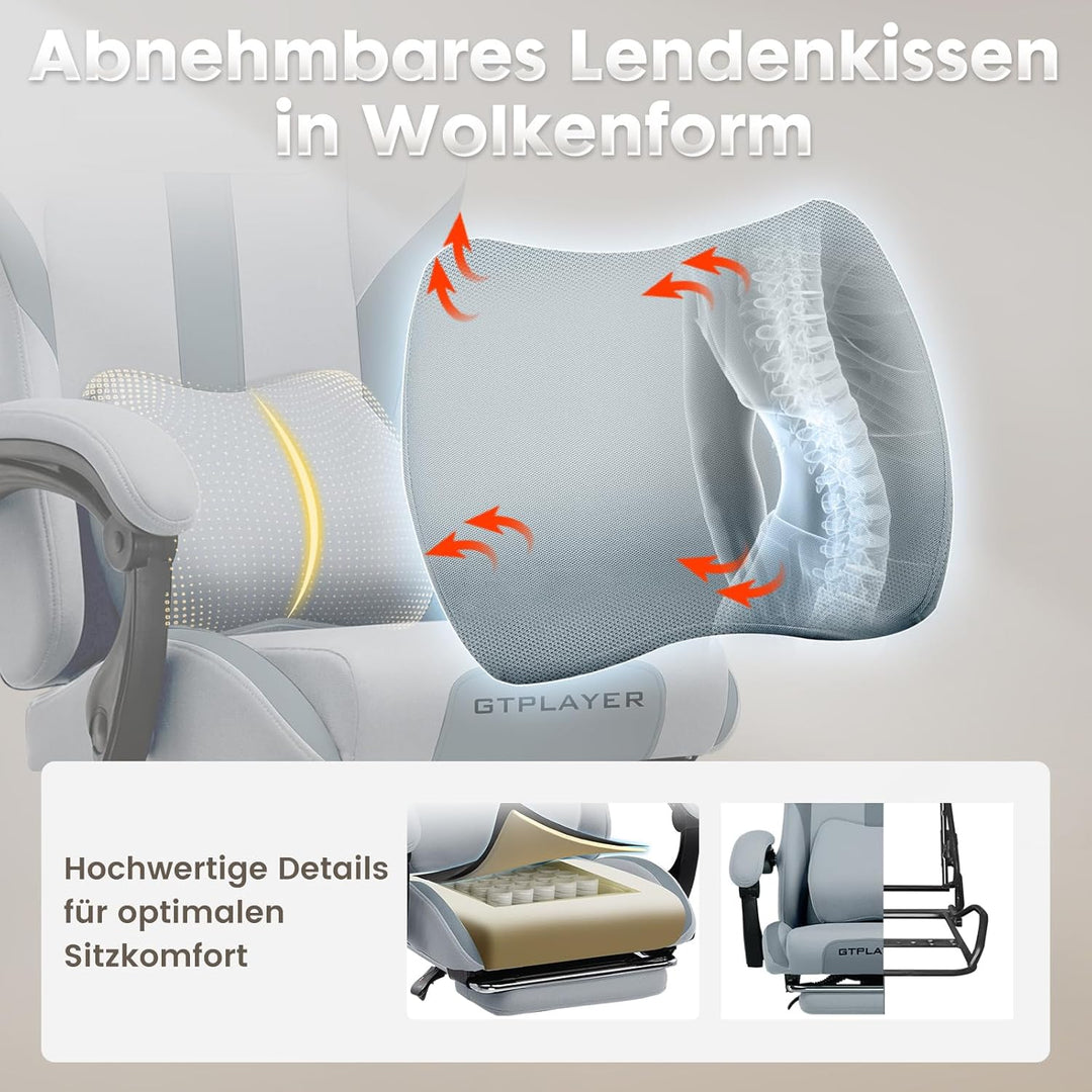 GTPLAYER Gaming Stuhl Bürostuhl Ergonomisch Gaming Sessel mit Kopfstütze und Cloud-Lendenkissen, Gep