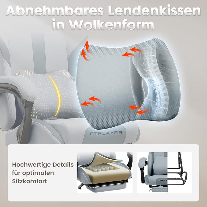 GTPLAYER Gaming Stuhl Bürostuhl Ergonomisch Gaming Sessel mit Kopfstütze und Cloud-Lendenkissen, Gep