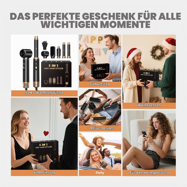 UKLISS Haarstyler 5 in 1 mit LCD-Display, Hair Dryer &amp; Airstyler Set mit Föhnbürste, Airluft Hair Lo