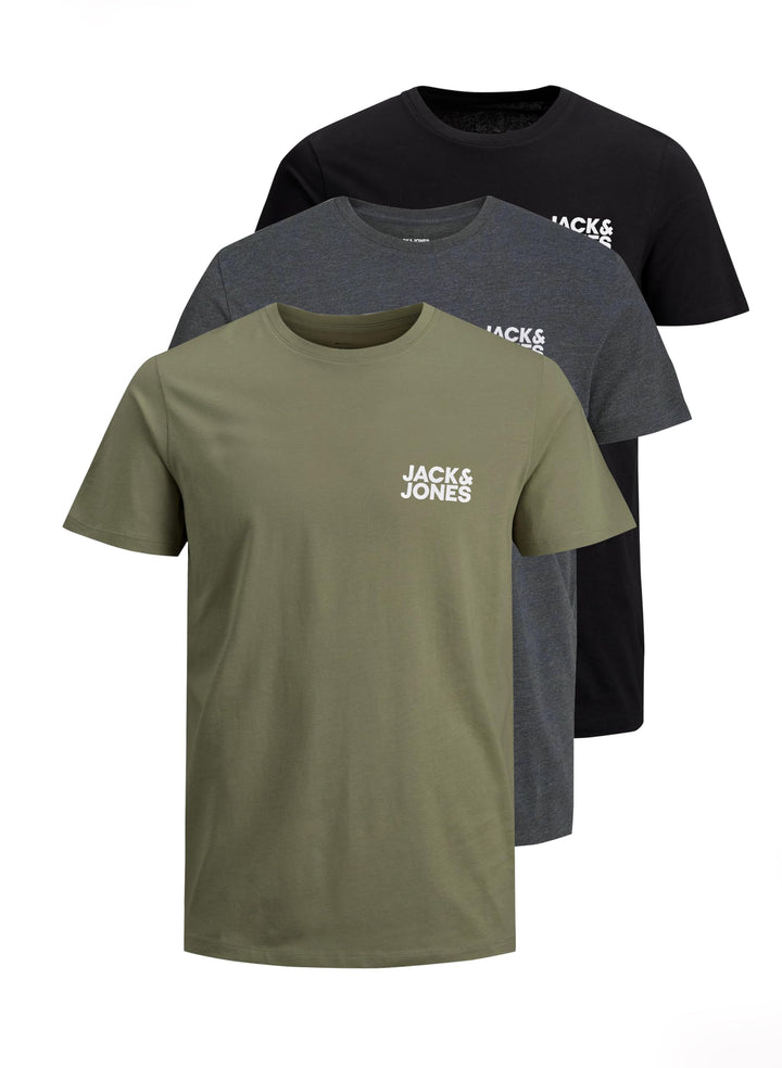 JACK & JONES Herren T-Shirt (3er Pack) M 3er Pack (Grün, Dunkelgrau, Schwarz), M 3er Pack (Grün