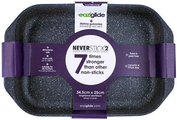 eaziglide Neverstick 2 Rechteckige Grillpfanne aus Aluminium und Edelstahl in der Farbe Schwarz, Mas