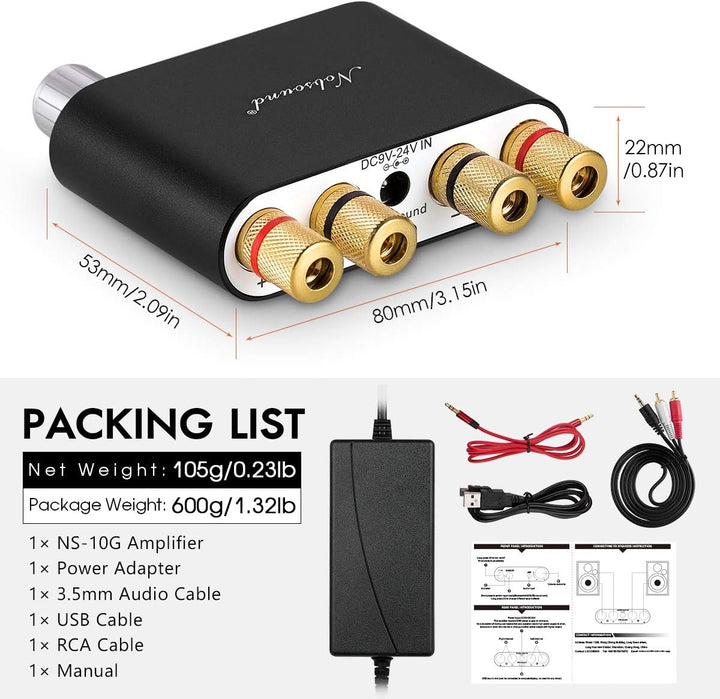 Nobsound NS-10G Mini Bluetooth 5.0 Digitaler Stereo Verstärker 100W HiFi Power Amp mit Netzteil (Sch