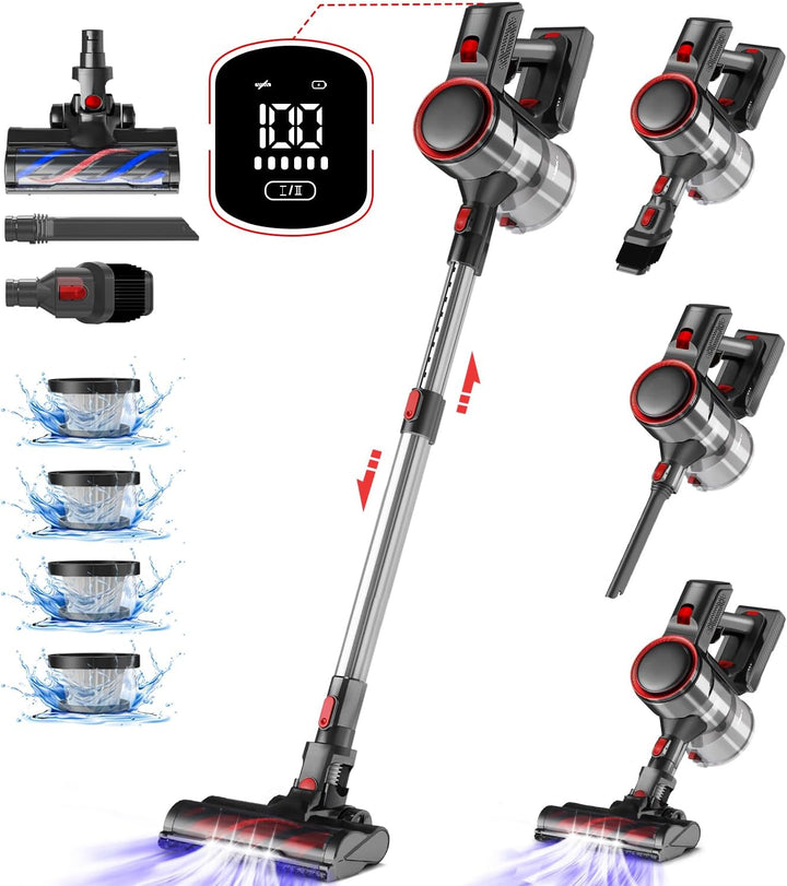 Authmic Akku Staubsauger, 45000Pa/50 Mins Staubsauger Kabellos mit Smart Display, Kabelloser Staubsa