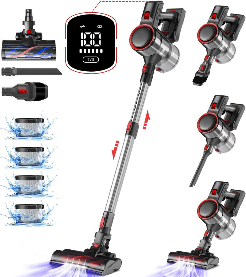 Authmic Akku Staubsauger, 45000Pa/50 Mins Staubsauger Kabellos mit Smart Display, Kabelloser Staubsa
