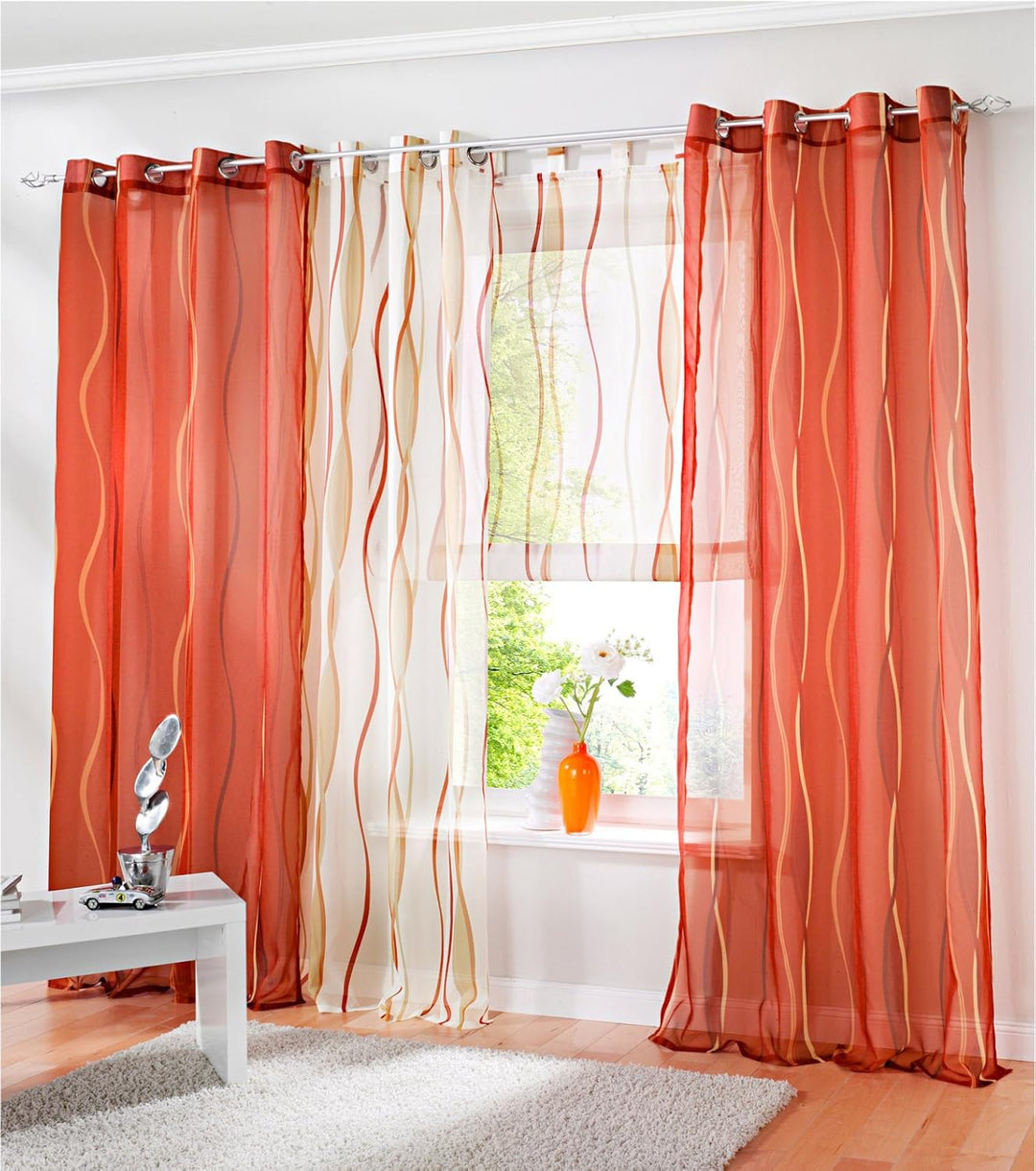 BAILEY JO 1er-Pack Gardinen mit Wellen Druck Design Vorhang Transparent Voile Vorhänge (BxH 140x245c