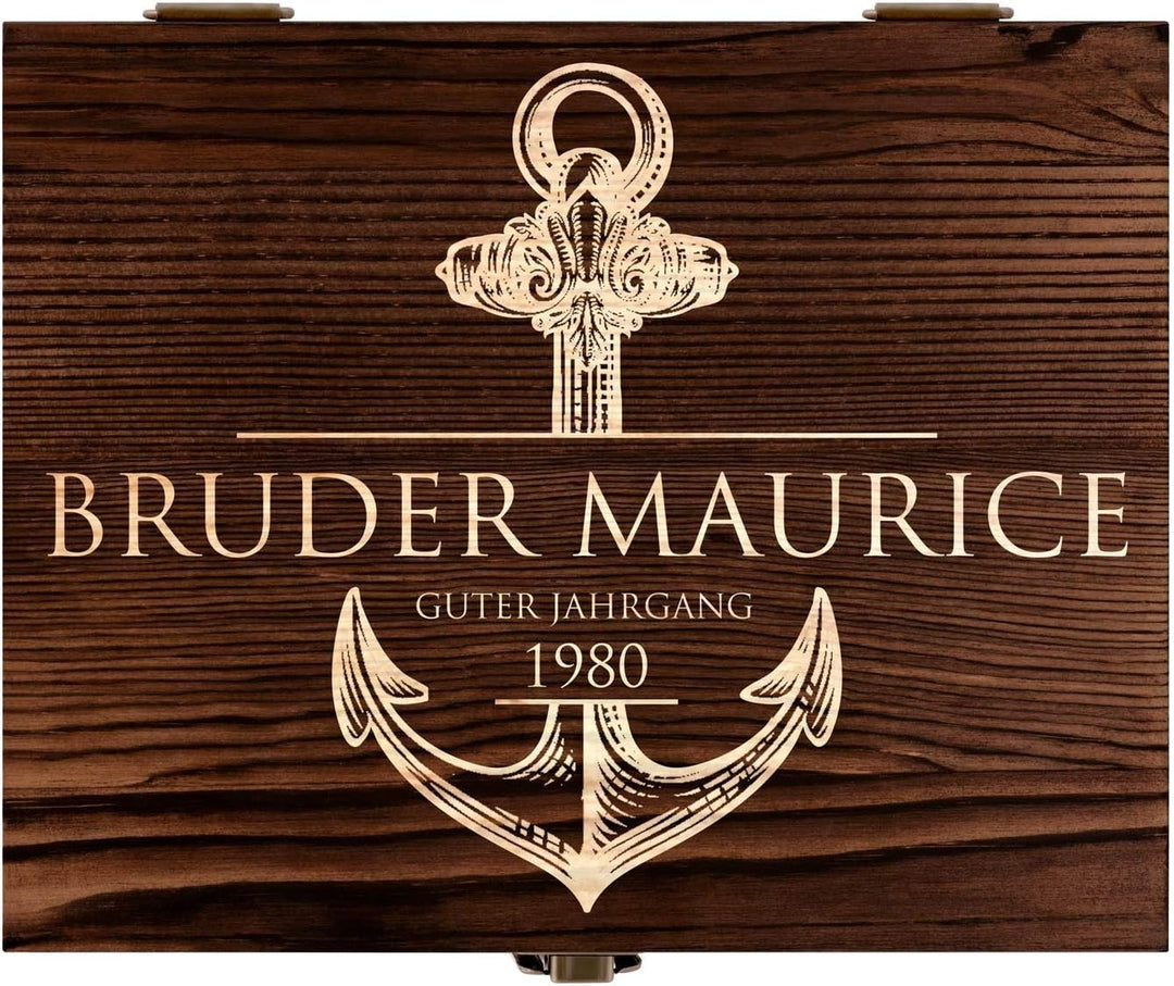 Maverton Whisky Steine Set - in Holzbox mit Gravur - 8 Eiswürfel + 2 Whisky Gläser + Zange + Samtbeu