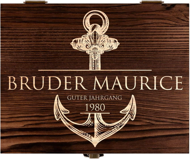 Maverton Whisky Steine Set - in Holzbox mit Gravur - 8 Eiswürfel + 2 Whisky Gläser + Zange + Samtbeu