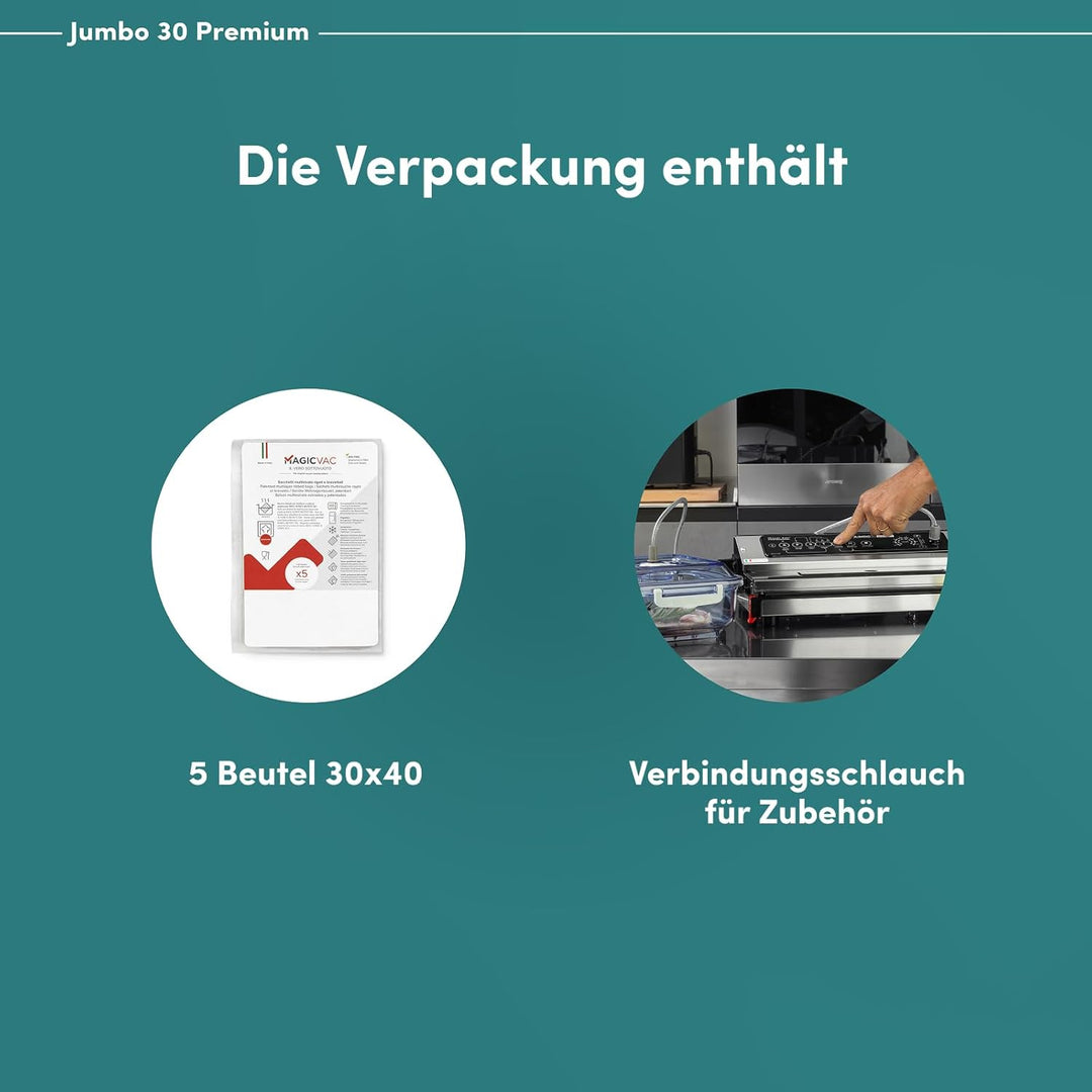 Magic Vac, Jumbo 30 Premium, Heavy Duty Lebensmittel-Vakuummaschine aus Edelstahl, Ideal für Vakuumb