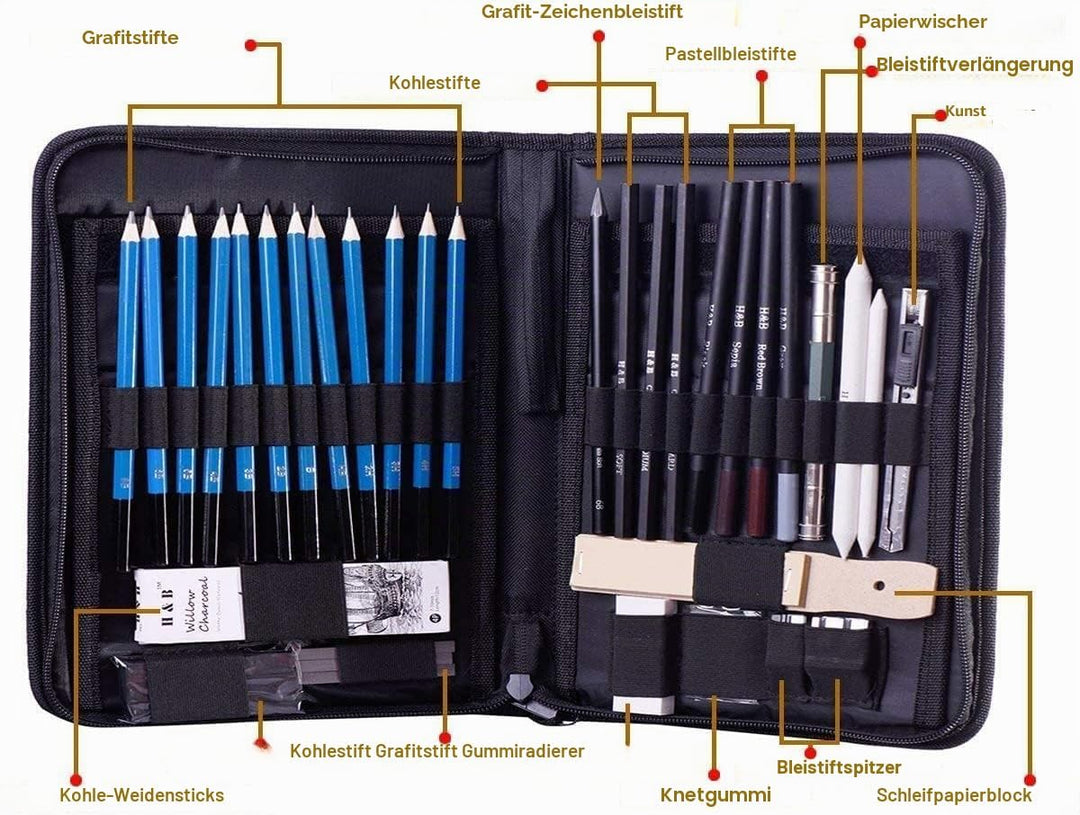 H & B 40 Stück Bleistifte Skizzierstifte Set Skizzieren und Zeichnen Professionelle Art Set mit Grap