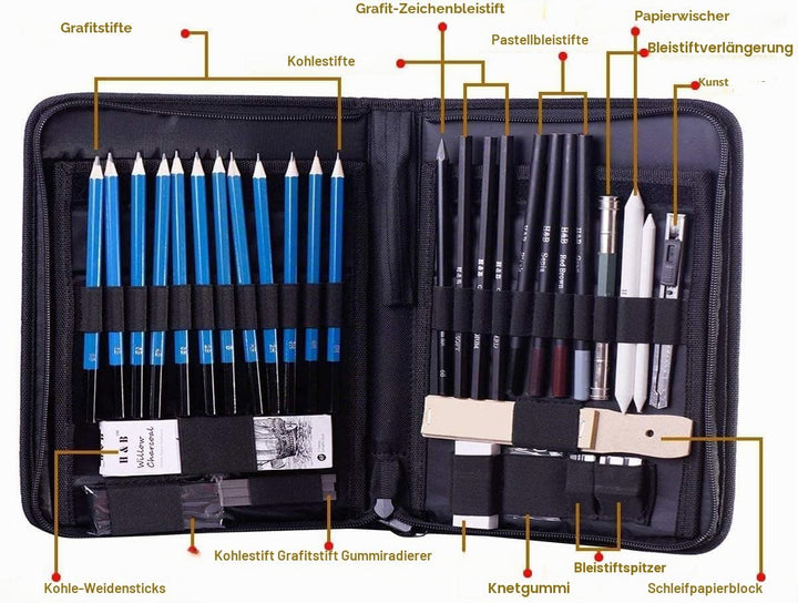 H & B 40 Stück Bleistifte Skizzierstifte Set Skizzieren und Zeichnen Professionelle Art Set mit Grap