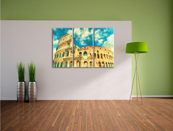 Pixxprint Colosseum bei Tag in Rom als Leinwandbild/Grösse: 3 Teilig (120x80) cm/Wandbild/Kunstdruck