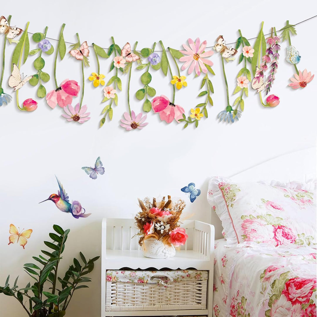 Easy Joy Blumengirlande,Papierblumen Deko,Pastell Gänseblümchen Banner mit Schmetterling,Zimmer Deko