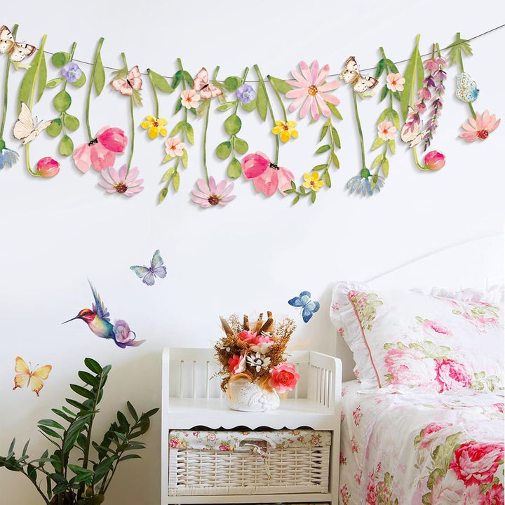 Easy Joy Blumengirlande,Papierblumen Deko,Pastell Gänseblümchen Banner mit Schmetterling,Zimmer Deko