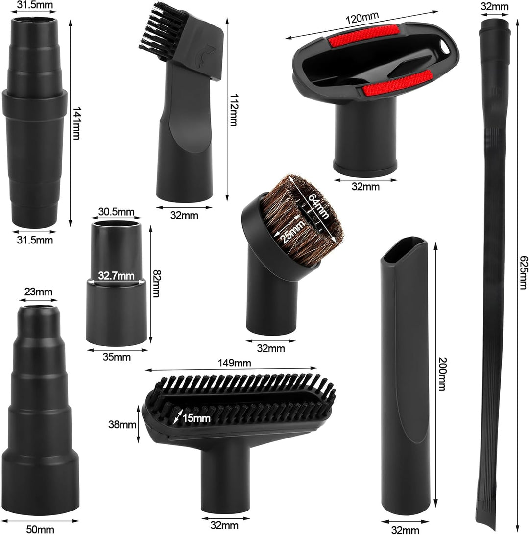 9 Stück Staubsauger Düsen Set 32-35 mm Staubsauger，Staubsauger Aufsatz Universal，Zwei-in-Eins-Flachs