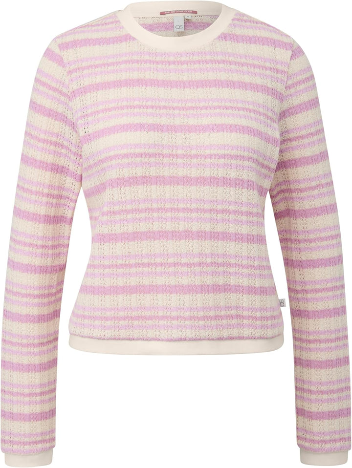 QS Damen Longsleeve mit Ajourmuster T-Shirt Langarm mit Ajourmuster M 51g0_hellblau, M 51g0_hellblau