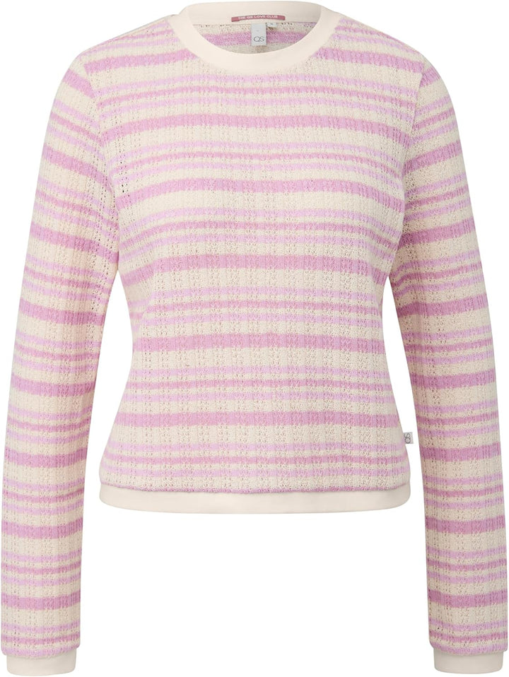 QS Damen Longsleeve mit Ajourmuster T-Shirt Langarm mit Ajourmuster XS 51g0_hellblau, XS 51g0_hellbl