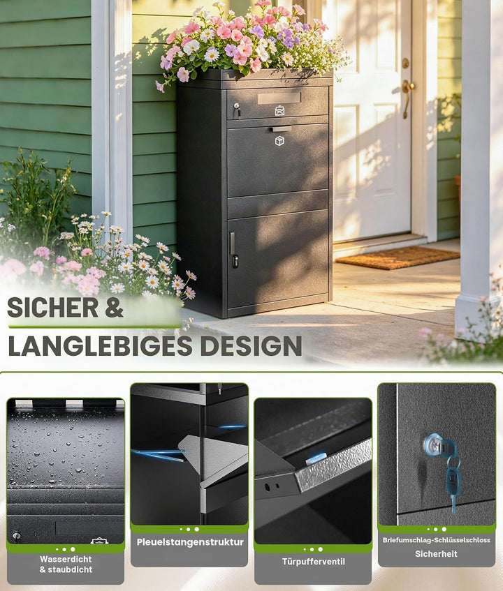 Briefkasten Paketbox mit Pflanzdach, Paketbriefkasten mit Zahlenschloss, Automobilstahl Pulverbeschi