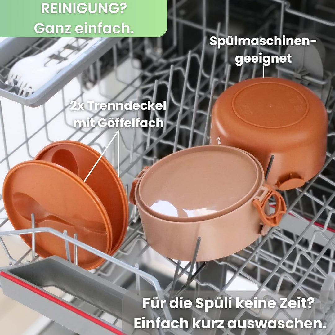 Kinder Lunchbox „Lou“ 1200ml, 2 Etagen mit Besteck und Fächern, Premium Dose süss, BPA-freie Brotdos