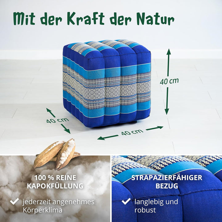 livasia Würfelkissen quadratisch, Sitzhocker mit organischem Kapok, Sitzpouf, Lagerungswürfel vierec