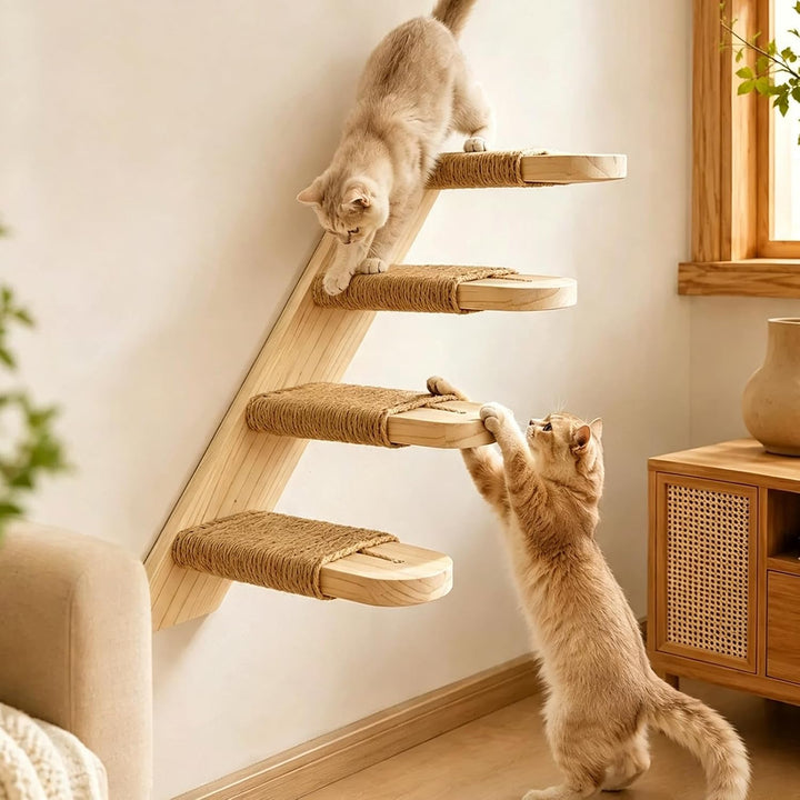 2 Stück Katzentreppe 4 Stufen, Kletterwand Katzen Kletterwand, Katzentreppe Wand, Wandmontage Katzen