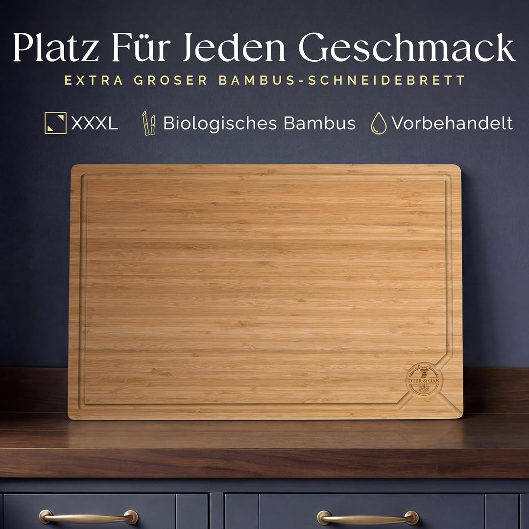 Deer & Oak Schneidebrett Holz XXXL 60 x 40 x 3,2cm Premium Holzbrett Küche, 60cm Bambus Schneidebret