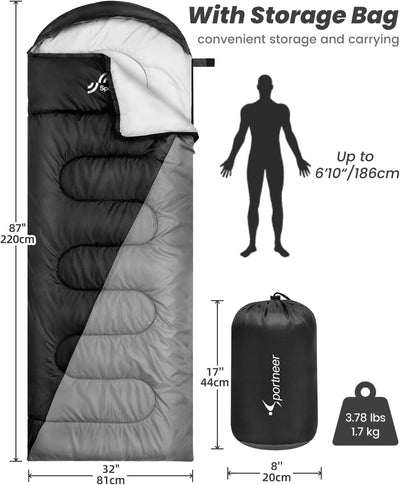 Schlafsack für 3-4 Jahreszeiten: Sportneer Schlafsack Winter Outdoor Sleeping Bag Tragbar Ultraleich